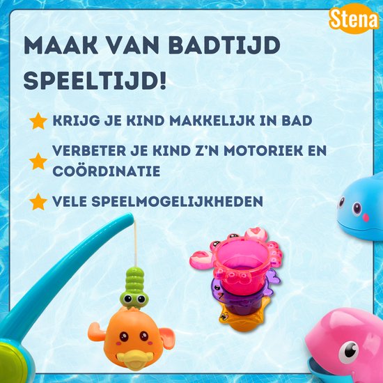 Stena Magnetische Vishengel, Zelfzwemmende/Waterschietende Vissen en Schepnet - Badspeelgoed - Badspeeltjes - Bad Speelgoed - Jongen/Meisje - Baby/1 jaar/2 jaar/3 jaar - Kinderen van STEN — afbeelding 3
