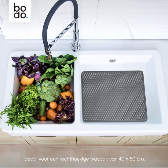 Bodo® – Tapis d'évier en Siliconen Grijs - 36 x 46 cm - Accessoires de vêtements pour bébé de Cuisine - Protecteur d'évier pour 40 x 50 cm - Sous-verres en Siliconen - Anti rayures - Accessoires de vêtements pour bébé d'évier