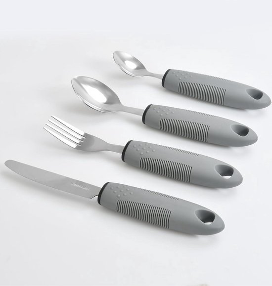 Bestek set - Verdikt handvat - Verdikt bestek - Aangepast bestek - Comfortabele soft grip - Modern - Set - Tril bestek - Grip bestek - Grijs van Able2 — afbeelding 3