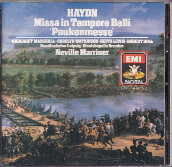 CD-hoes met Haydn's 'Missa in Tempore Belli', afbeelding van een brug en leger