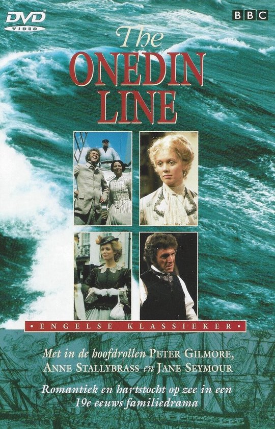 DVD-cover van The Onedin Line met vier portretten van de cast en een zeegezicht met schepen.