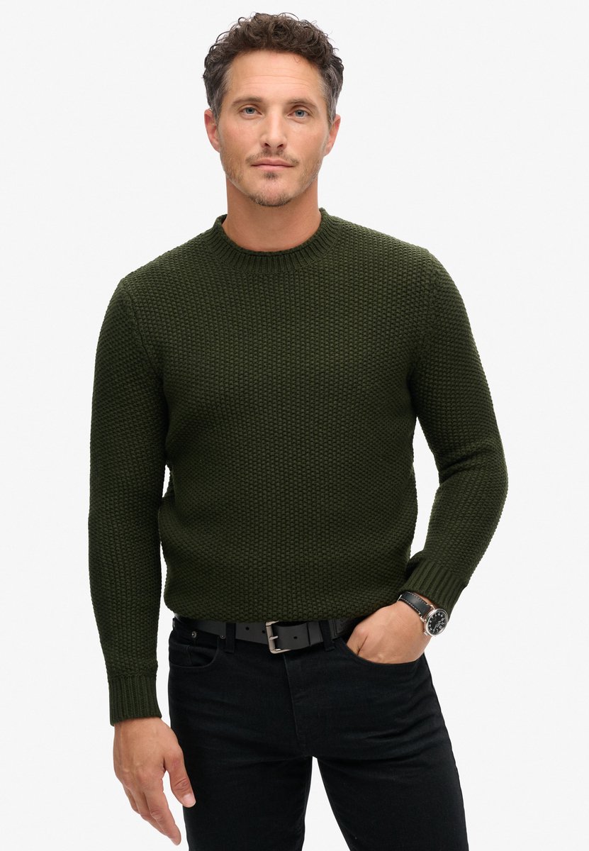 Superdry De Merchant Store-Getextureerde trui met ronde hals Heren Sweaters Olijf