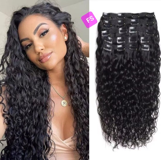 Frazimashop- Braziliaanse remy 22 inch water diep golf haar Clip in Extensions- 100% Human Hair- 120 gram 8 stuks