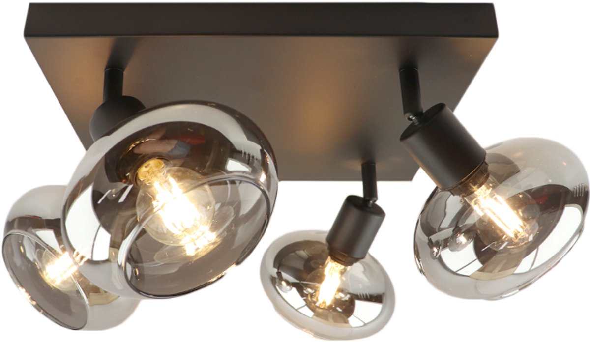Olucia - SKIP - Plafondlamp - Zwart - 4L - Geschikt voor Woonkamer/Slaapkamer/Kantoor/Horeca/Hal - Vorm: Vierkant