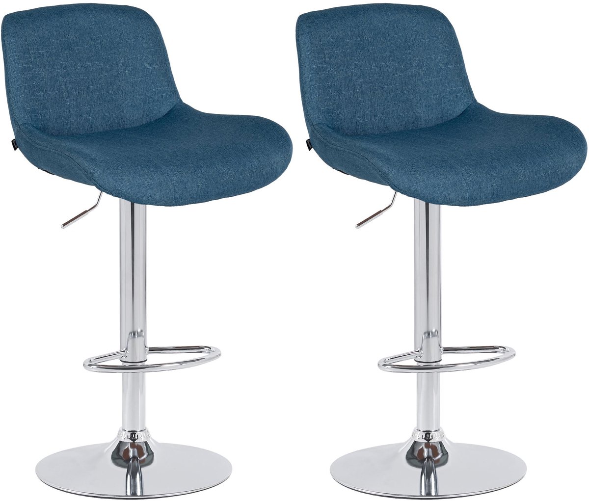 CLP Solon Set van 2 barkrukken - met rugleuning - in hoogte verstelbare - draaibaar - chroom frame - chroom/blauw