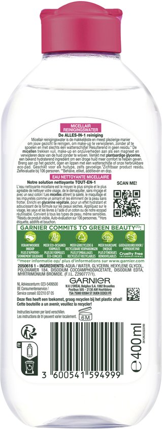 Garnier SkinActive Micellair Reinigingswater voor de Droge en Gevoelige Huid - 400ml – Reinigend en Hydraterend Micellair Water