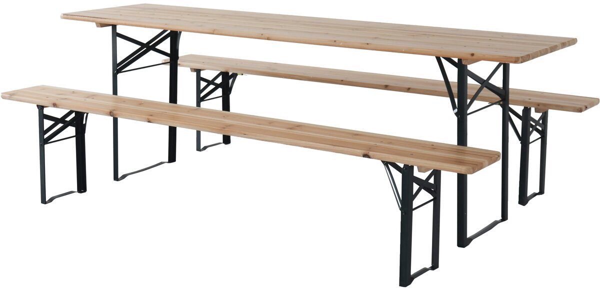 Tuintafel met 2 banken brasserie inklapbare tafel outdoor "Lisbonne" - 218 x 59,5 x 75 cm - Bruin - kastanjebruin