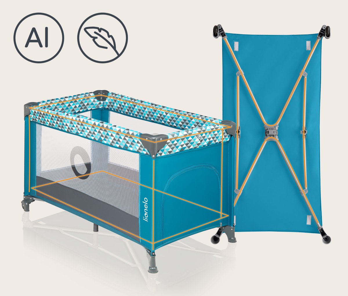 Campingbedje 3 in 1 - Baby Bed / Inklapbare Box / Reisbedje - 60x120 cm - 0-36 maanden / tot 15 kg - MET comfort MATRAS - Zij-ingang met rits - Wielen - Transporttas - Lionelo Stefi Babybed Babybox Ledikant thumbnail 4