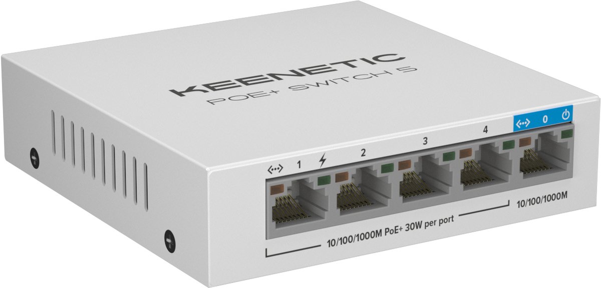 KEENETIC - PoE+ - Switch 5 - (KN-4610) - 1 poort 1Gbps - switch - 4 poorten 1Gbps PoE+ - maximaal uitgangsvermogen 60W - metalen behuizing - Wi- FI Access Point - IP-telefoon - IP-camera's