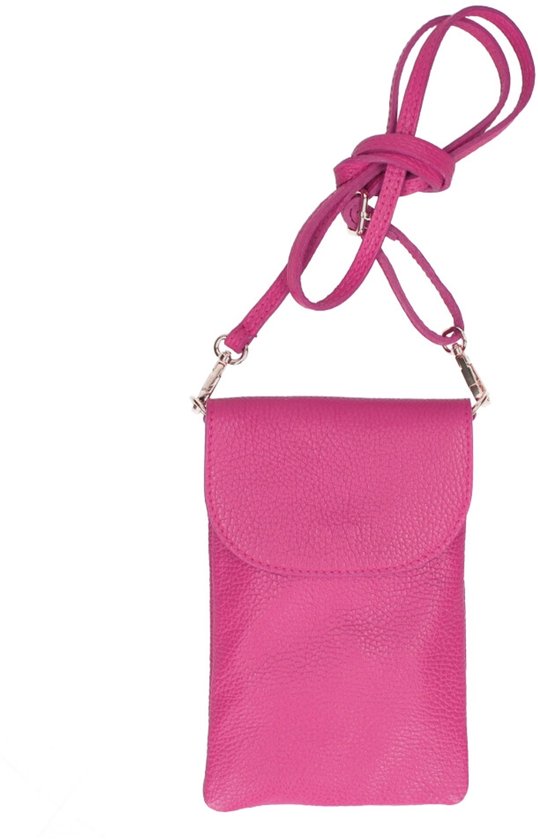 Sac bandoulière en cuir fuchsia Theresa - Cuir italien - Sacs d' épaule - Cuir pour téléphone - Tassen Trendy - Fuchsia