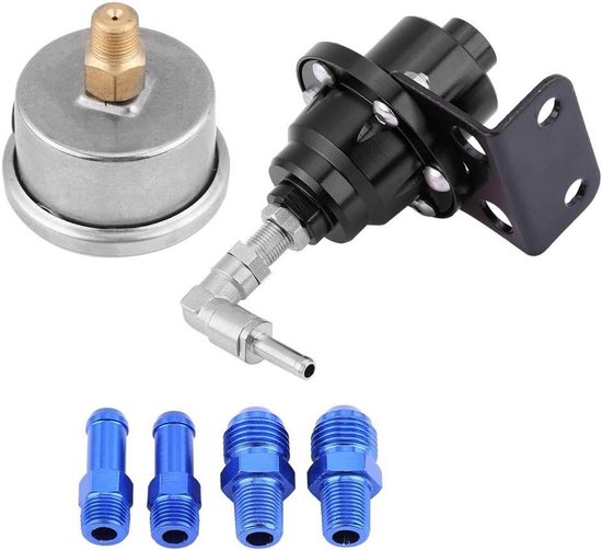 Fydun Brandstofdrukregelaar, universele aluminium auto-brandstofregelklep, instelbare brandstofdrukregelaar 160 psi oliedrukweergave 1: 1 met aansluiting schroef (zwart
