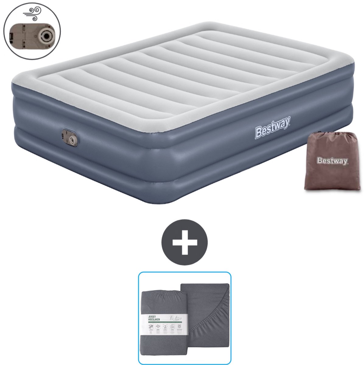 Bestway luchtbed - 2-Persoons - 152 x 203 x 51 cm - Grijs - Inclusief pomp en Hoeslaken