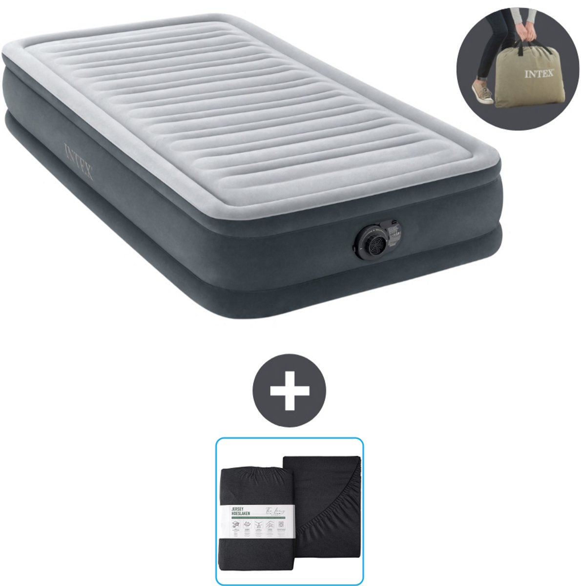 Intex Luchtbed - 1 Persoons - 99 x 191 x 33 cm - Grijs - Inclusief pomp en Hoeslaken