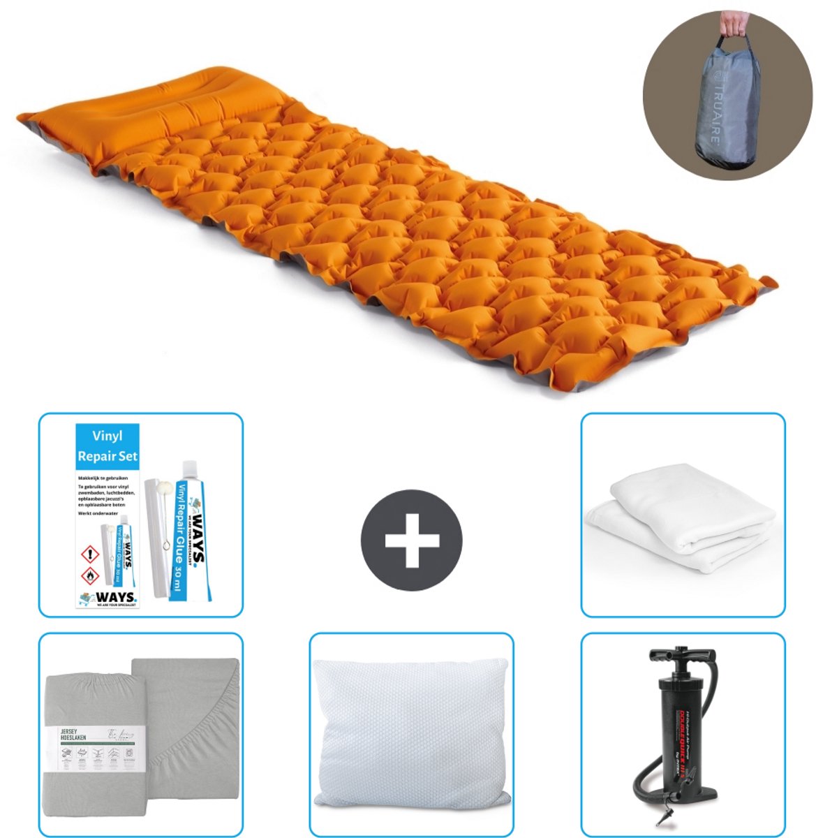Intex Campingmat - 1-Persoons - 71 x 191 x 11 cm - Oranje - Inclusief Hoeslaken - Kussen - Pomp - Reparatieset en Kussenbeschermer