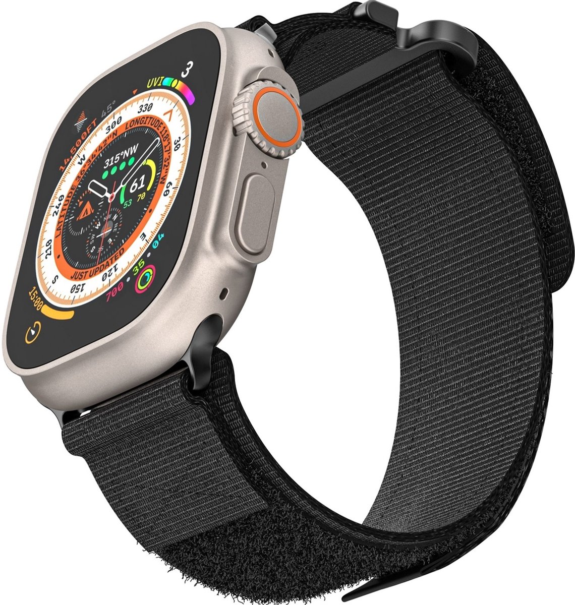 Mobigear Nylon Watch bandje geschikt voor Apple Watch Bandje Klittenbandsluiting | Mobigear Outdoor - 42/41/40/38 mm - Zwart