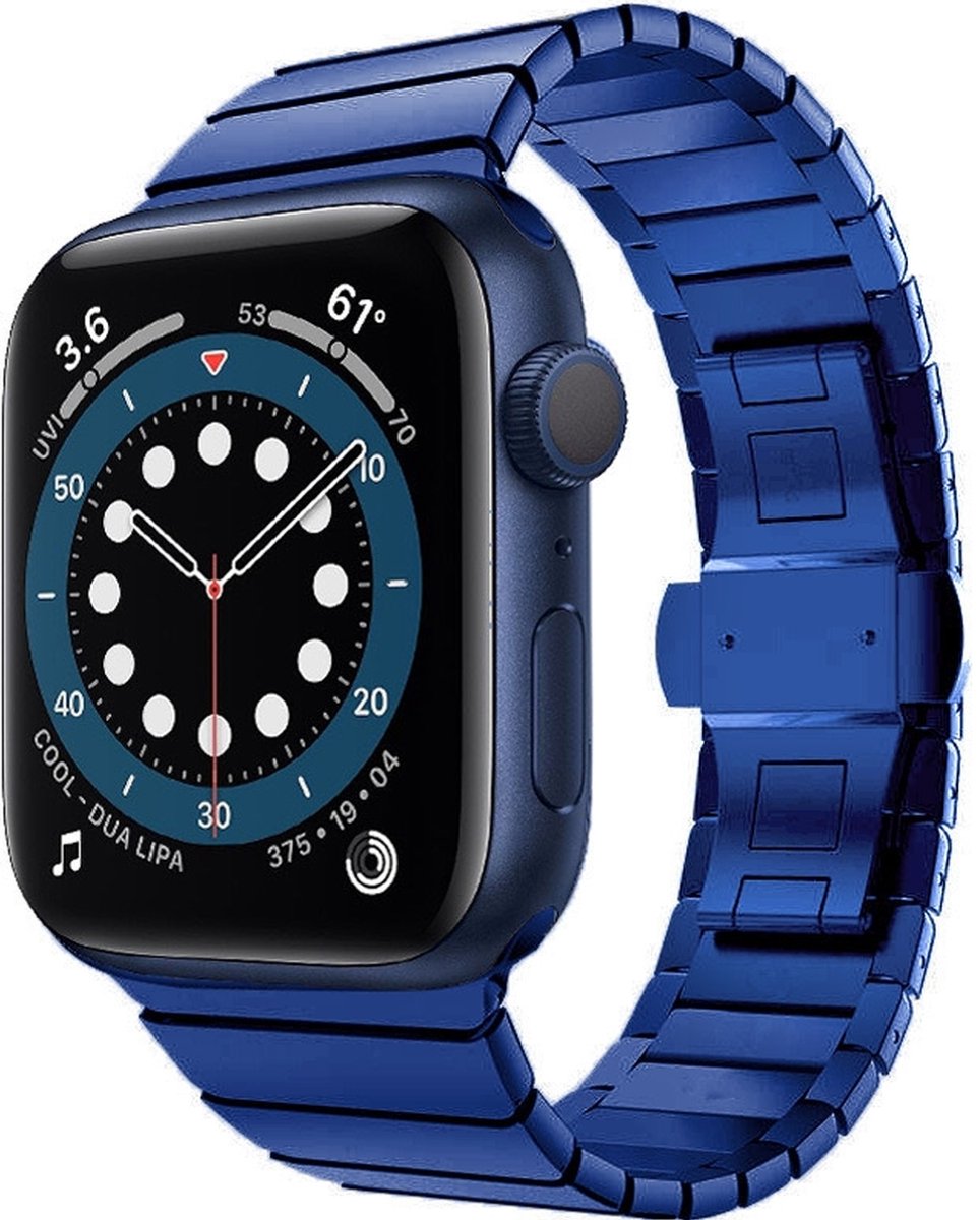 Mobigear Stalen Watch bandje geschikt voor Apple Watch Bandje Vouwsluiting | Mobigear Madrid - 42/41/40/38 mm - Blauw