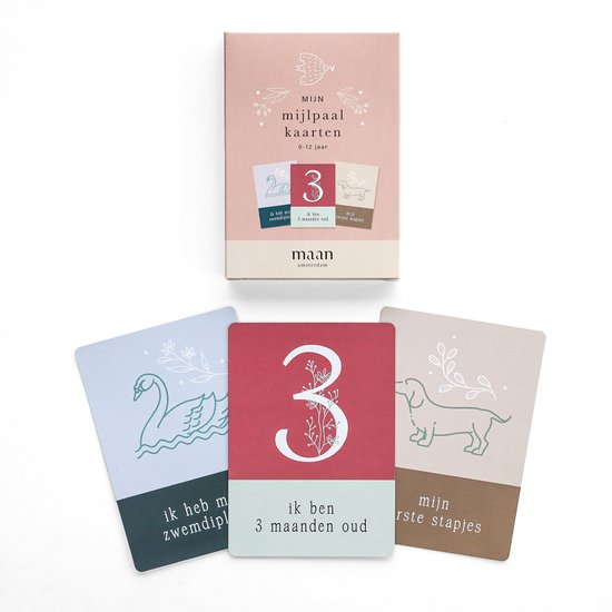 Maan Amsterdam - Mijn mijlpaalkaarten - 0 t/m 12 jaar - Set van 50 mijlpaal kaarten - A6 - Milestone cards - Babyshower cadeau - Kraamcadeau