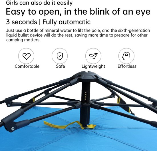 Mercadome® Tent - Kampeertent - Binnentent - 1 min opgezet - Uv werend - Dubbele deur - Ventilatie - 200x150x125 cm - Blauw van Mercadome — afbeelding 4