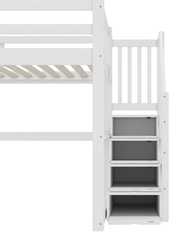 Lit mezzanine - 140x 200 cm - lit mezzanine enfant - avec tiroirs de rangement et bureau sous le lit - blanc - sans matelas