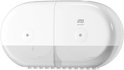 Witte Tork SmartOne Mini Twin Toiletpapier Dispenser met twee rollen.