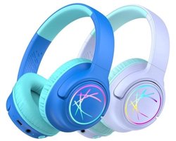 StayPowered Koptelefoon voor Kinderen - de Ultieme Kinderhoofdtelefoon met 43 Uur Speeltijd en Veilige Volumebegrenzing - Ingebouwde Verlichting - Opvouwbaar Ontwerp - USB C - Bedraad/Bluetooth - 2 Stuks - Levering Sneller dan Aangegeven!