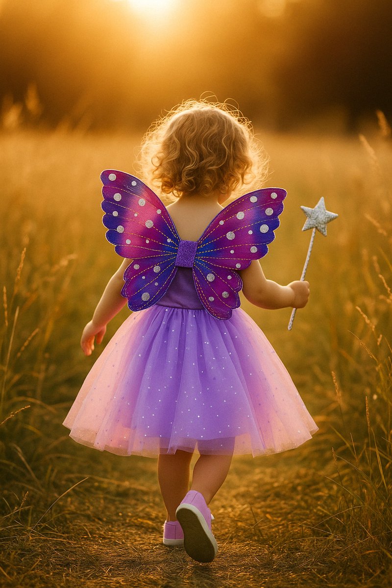 Joya Kids® Paarse tutu met Vleugels en Staf | Tover fee Verkleedset voor Meisjes | Tutu verkleedkleding | Prinsessencape | Cape Set | Unicorn | Meisje Verkleedset | Carnvalskleding Halloween Meisjes | Met Staf, Vleugels en Tutu | Metallic Paars — afbeelding 2