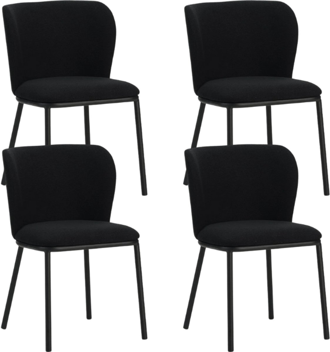 Dimehouse Set van 4 Eetkamerstoelen Tess Zwart Bouclé Stof - Zonder Armleuningen - Stof - Scandinavisch & Basic
