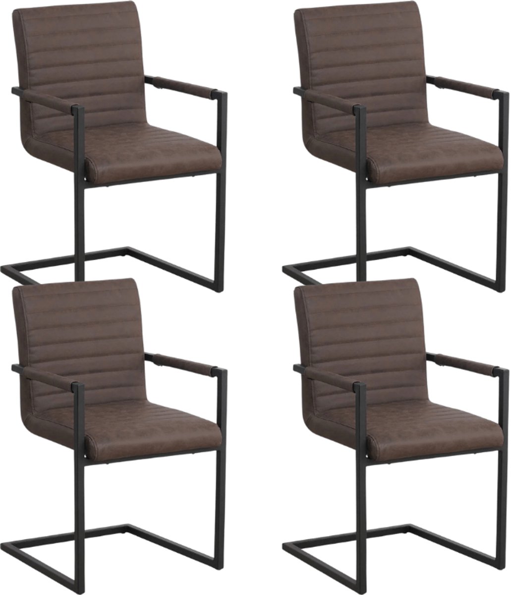 Dimehouse Set van 4 Eetkamerstoelen Kuba Industrieel Taupe - Kunstleer - Met Armleuningen - Kunstleer - Industrieel