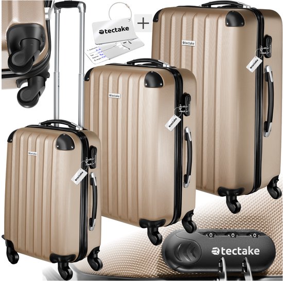 Set de valises tectake® avec pèse-bagages| Set 3 pièces Valise de voyage Trolley Hardcase | couleur champagne