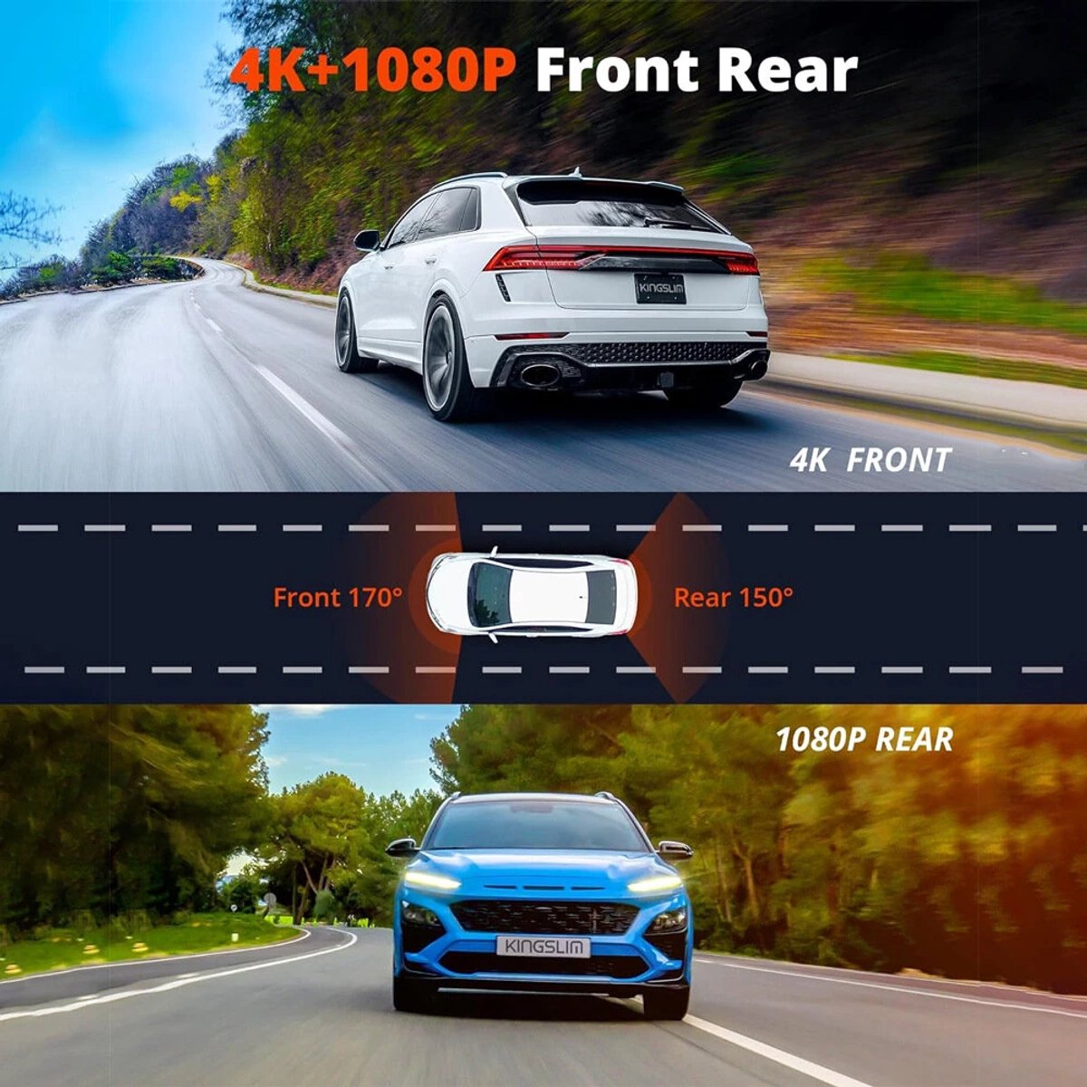 Auto DVR-camera - Dashcam - 64G, Full 4K HD 1080p, 2 lenzen, WiFi, GPS, parkeerbewaking, 3 inch, 170 graden hoek, Loop-opname, Nachtzicht – foto 4