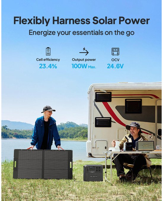BLUETTI 100 Watt zonnepaneel voor energiecentrale EB3A AC2A AC70 AC50B AC180 AC200L- met verstelbare steun- opvouwbaar en draagbaar voor noodgevallen, campers en kamperen van Merkloos — afbeelding 4
