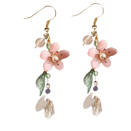 Zilveren oorbellen -Ashley -roze bloem- goudkleurig- Charme Bijoux