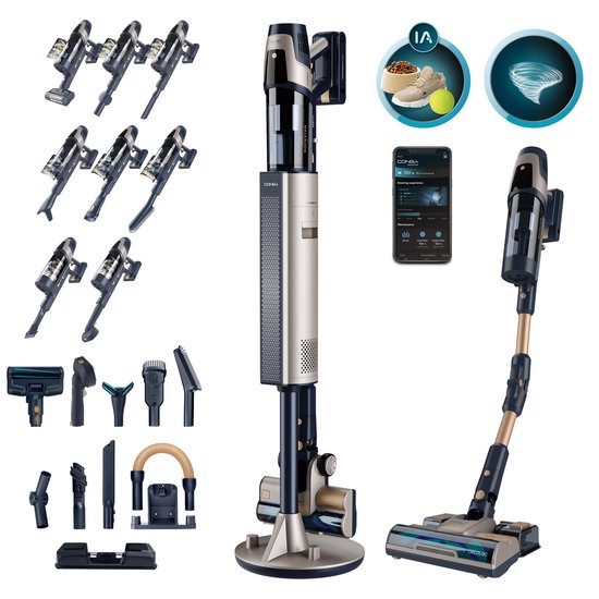 Cecotec Rockstar Odyssey Draadloze Steelstofzuiger met Laad/Leegstation - Dweilfunctie - Krachtig 850w Zuigvermogen - AI Technologie met App - Incl. Huisdieren Tool, Flexibele Buis en Meerdere Opzetstukken