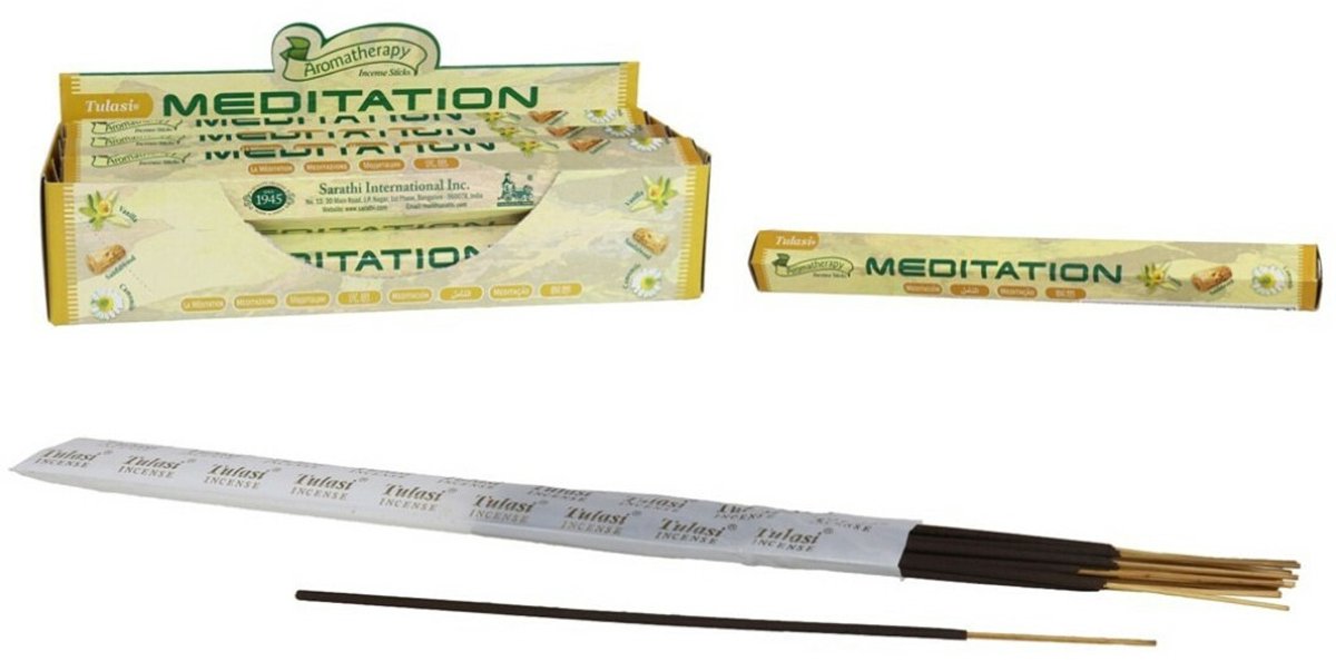 Tulasi Wierook sticks in huisgeur Meditation - 40x sticks van 22 cm - Ontspannend - 24 grams - Ontspannend - Kalmerend - stokjes