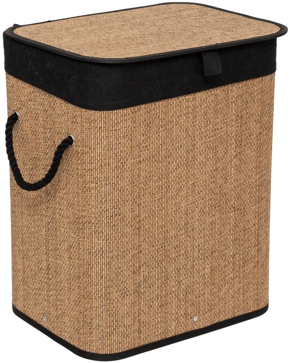 5five Bamboe Wasmand met Deksel - 60L, Natuurlijk en Zwart
