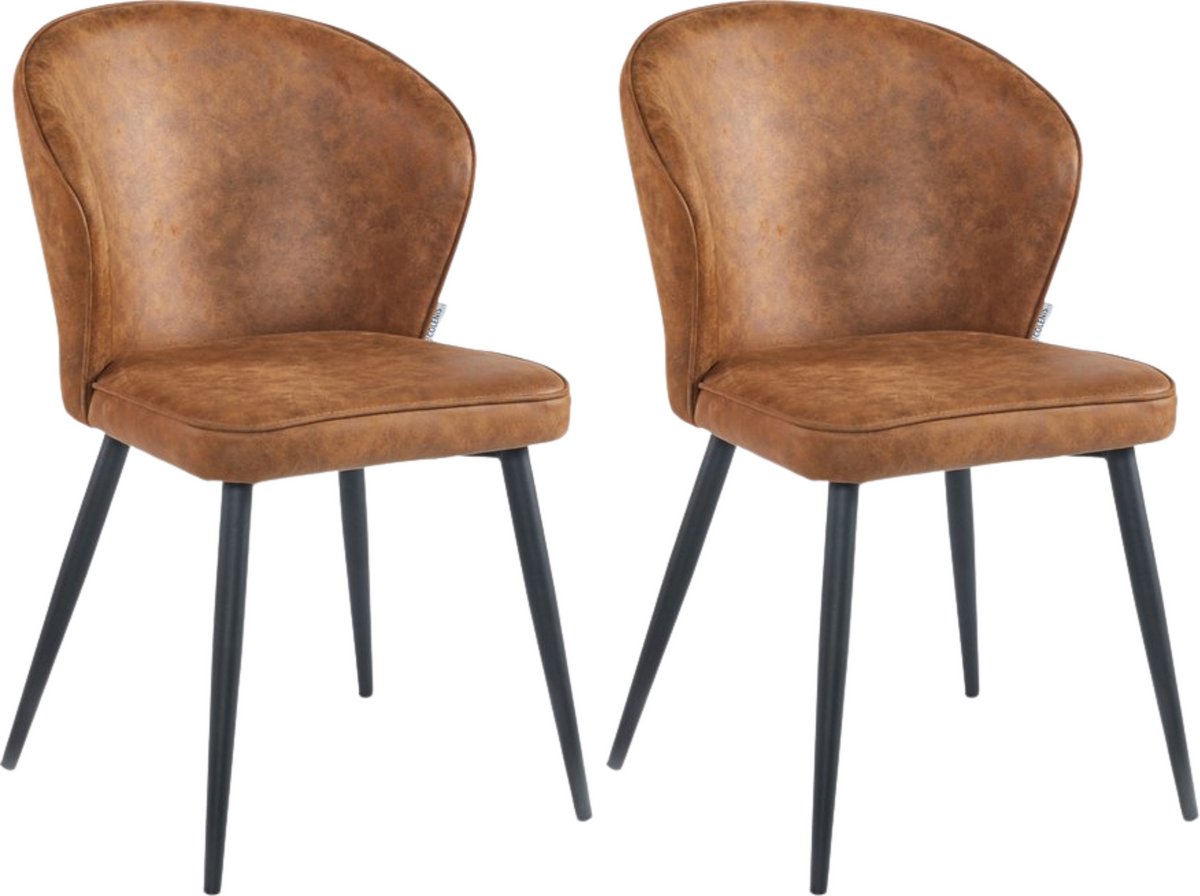 Colenis Curve Eetkamerstoel - Set Van 2 - Cognac - Microfiber - Zwarte Poten