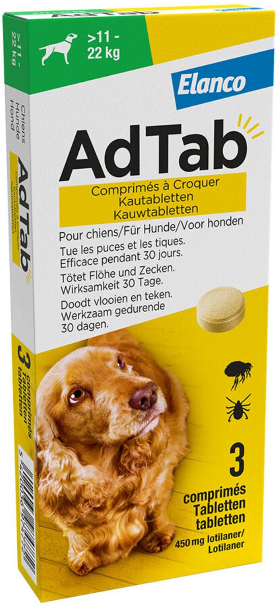 Elanco - Adtab Anti Vlooien en Teek Kauwtabletten - Hond - Bescherming - > 2,5 - 5,5 kg - 3 Tabletten - 1 Keer Per Maand – foto 4