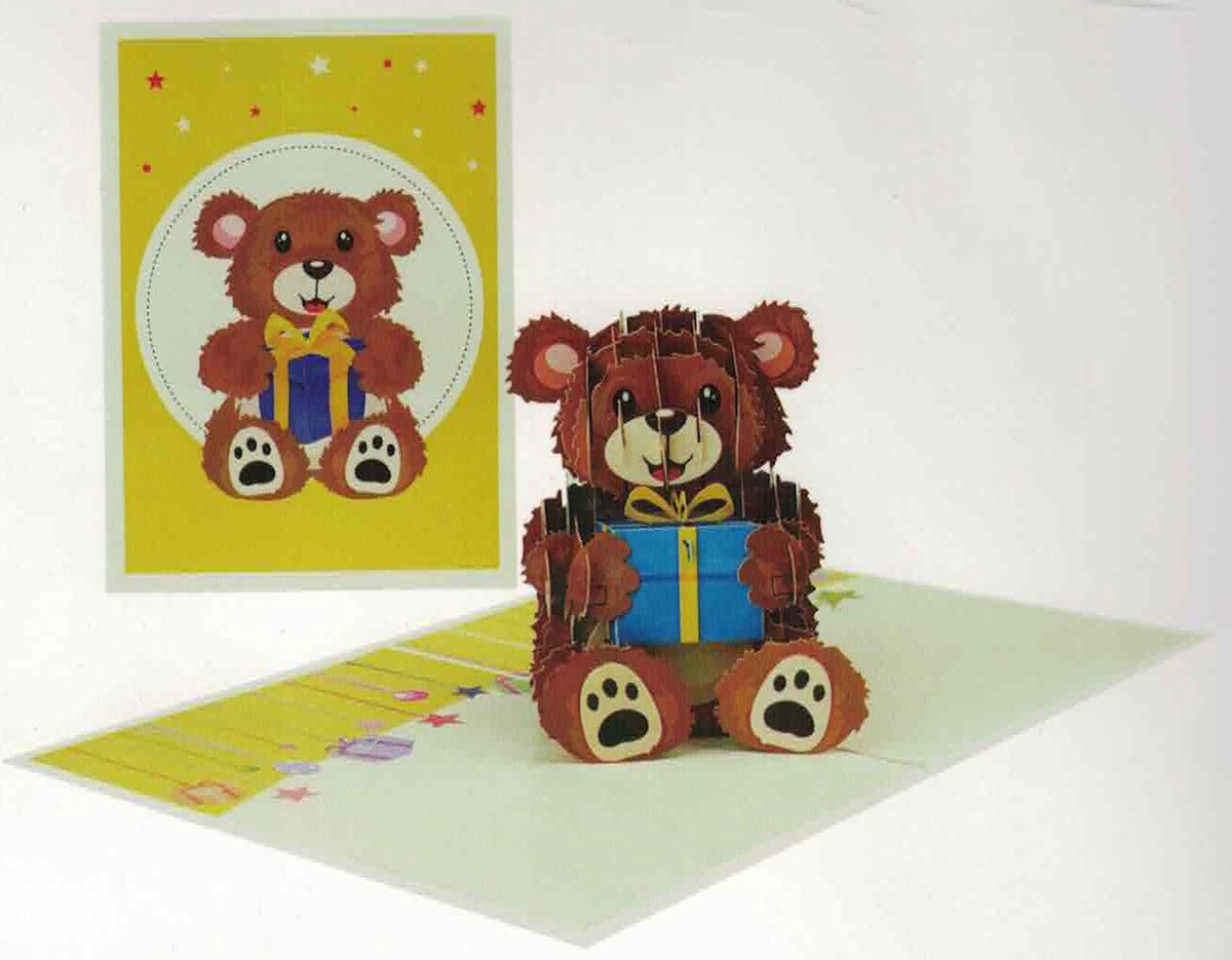 Pop up wenskaart - pop out wenskaart - felicitatie - liefde - moederdag - verjaardag kind - kado - knuffelbeer - felicitatie kind - beertje - wenskaart
