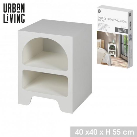 Table de chevet 2 niches « GALLERY », design organique, 40 x 40 x h 55 cm