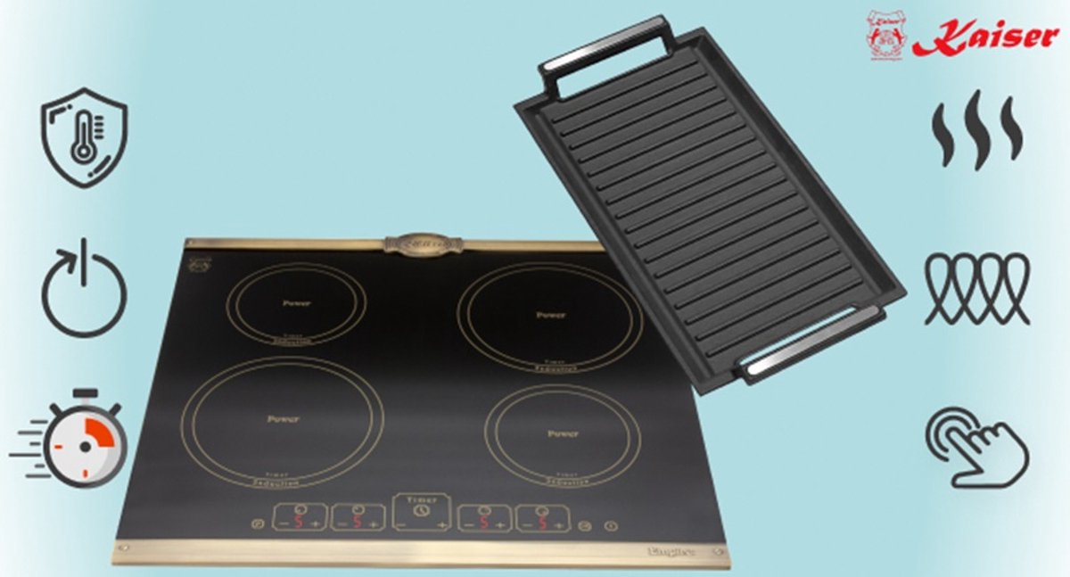 Kaiser - inductie - KCT 6195 IEm - incl. grillplaat - inductiekookplaat 60cm - zelfvoorzienend - kookplaat - 4xQickHeat kookzones - zwart