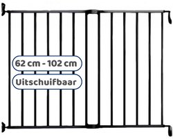 Noma Metalen Uitschuifbaar Schroefhekje | Traphek Met Boren | Veiligheidshek met Muurbevestiging | 62 tot 102cm | Kleur Zwart