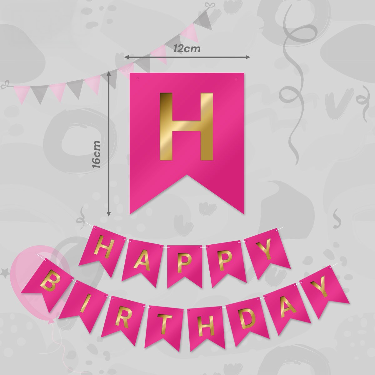 LUQ - Fuchsia & Goud Happy Birthday Slinger Verjaardag Versiering Feest Versiering Verjaardag Slinger Decoratie — afbeelding 2
