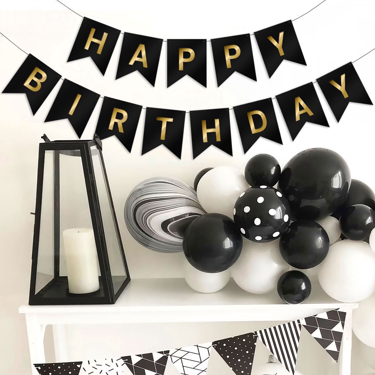 LUQ - Zwart & Goud Happy Birthday Slinger Verjaardag Versiering Feest Versiering Verjaardag Slinger Decoratie — afbeelding 4