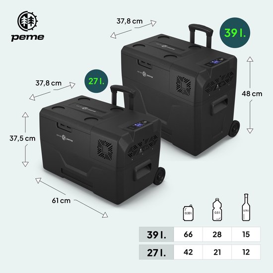 PEME Expedition Elektrische Koelbox, 39 liter, 12V, 220/230 Volt AC/DC, Aansluiting voor Auto en Camping, thermo-elektrisch Frigobox - Zwart van Merkloos — afbeelding 4