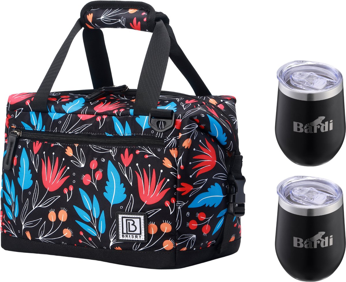 Brisby 12L Koeltas Night Flower + Brisby Thermosbeker Set Zwart – Voor wie voorbereid op pad gaat