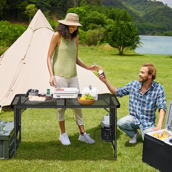 Aufun draagbare campingtafel, inklapbare multifunctionele tafel 120 x 60 x 55 cm, 3-voudig in hoogte verstelbaar, grilltafel met metalen roosterblad, opvouwbare tuintafel, bijzettafel voor strand en picknick van Aufun — afbeelding 3