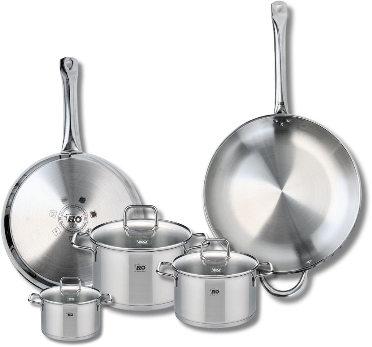 Set van 2 Bakpannen 28 en 32 cm en 3 Kookpotten 12, 16 en 20 cm Elo Profi Citrin