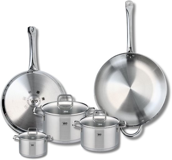 Set van 2 Elo Profi Citrin kookpannen 28 en 32 cm en 3 braadpannen 12, 16 en 20 cm