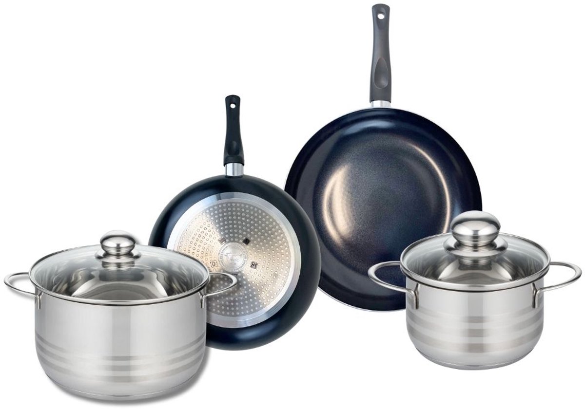 Set van 2 Koekenpannen 20 en 24 cm en 2 kookpotten 16 en 20 cm Elo Prima Glanzend