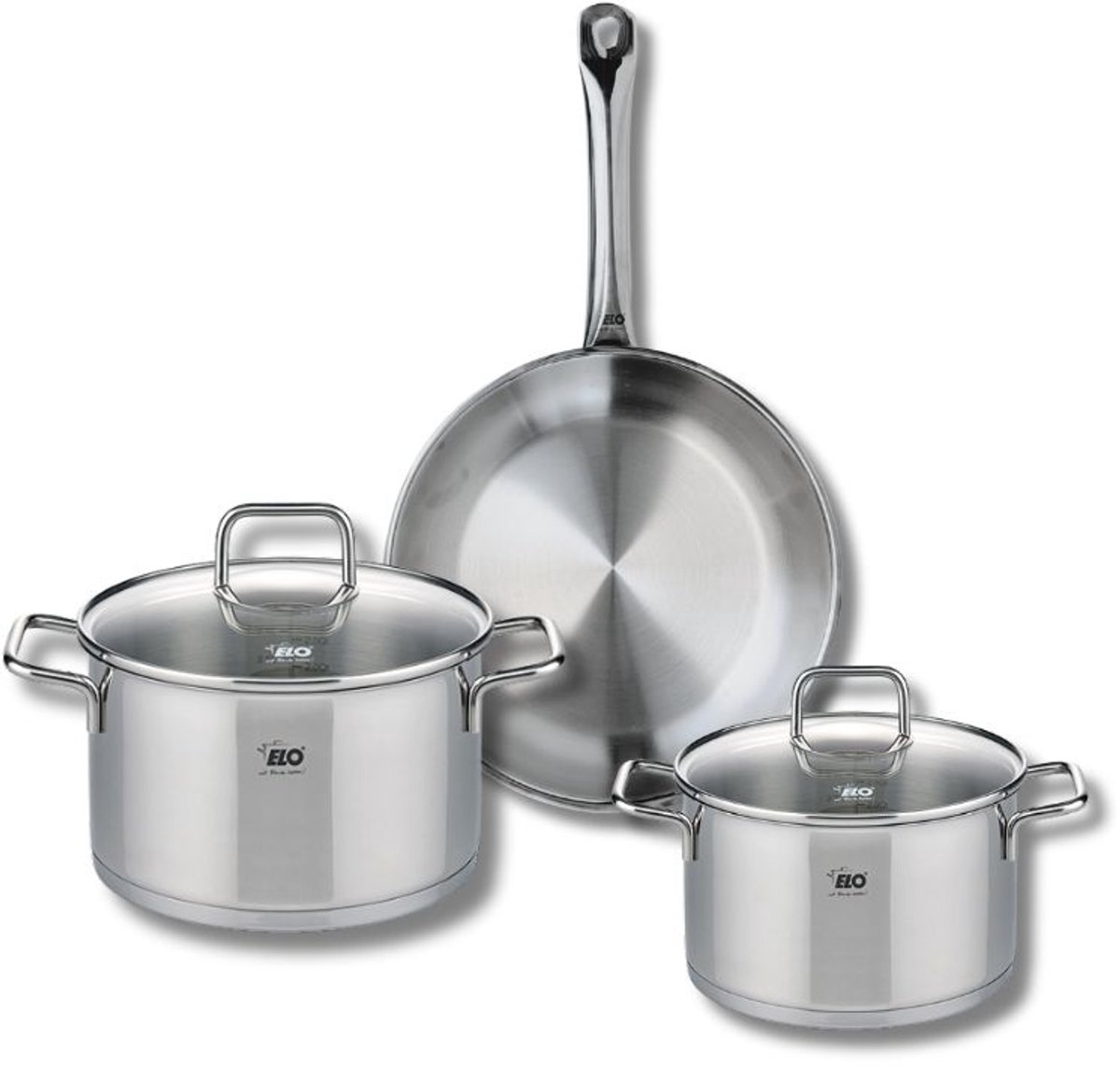 Set van 1 Koekenpan 24 cm en 2 kookpotten 16 en 20 cm Elo Profi Citrin